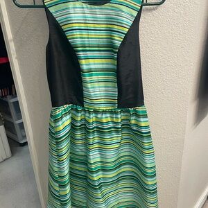 Kensie Green and Black Striped Fit & Flare Dress